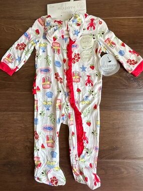 Milkberry Ruffle Bamboo Footie & Bow Set 0-3m Summer Italy Positano Amalfi